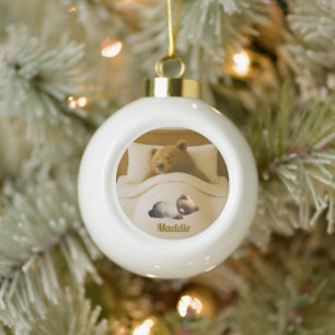 Niedlicher Personalisierter Bärensnowflake Gerahmt Keramik Kugel-Ornament