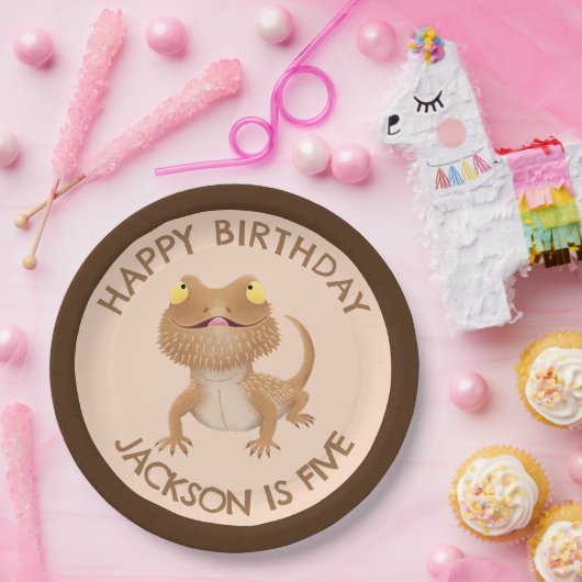 Niedlicher personalisierter Bartagame Geburtstag Pappteller (Party)