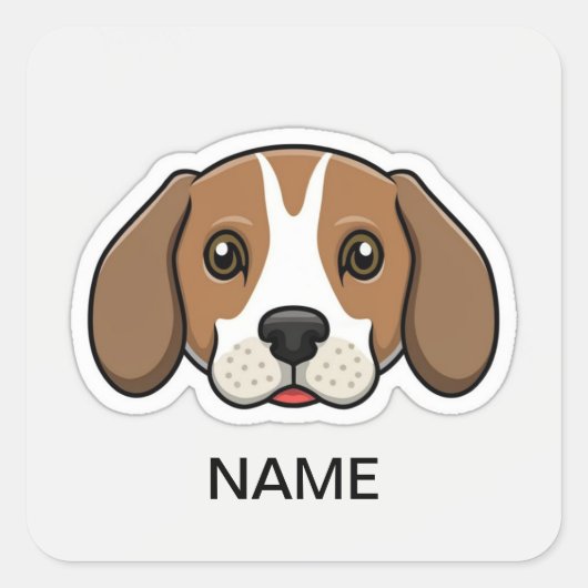 Niedlicher personalisierter Beagle Quadratischer Aufkleber (Vorderseite)