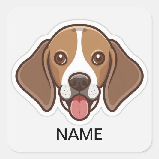 Niedlicher personalisierter Beagle Quadratischer Aufkleber (Vorderseite)