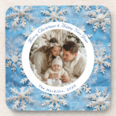 Niedlicher Personalisierter Blue Snowflakes Weihna Getränkeuntersetzer (Vorderseite)