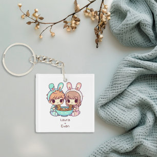 Niedlicher Personalisierter Chibi-Stil Ramen Coupl Schlüsselanhänger