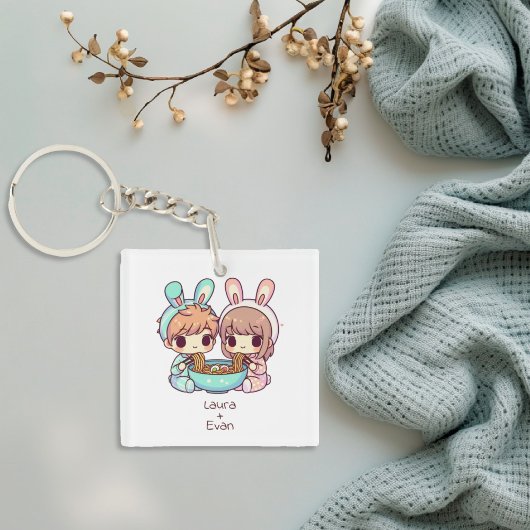 Niedlicher Personalisierter Chibi-Stil Ramen Coupl Schlüsselanhänger
