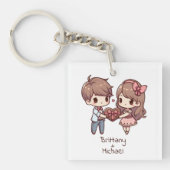 Niedlicher Personalisierter Chibi-Style Valentiner Schlüsselanhänger (Vorderseite)