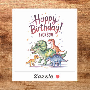 Niedlicher Personalisierter Dinosaur Happy Birthda Aufkleber