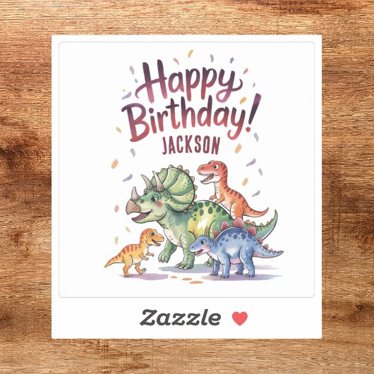 Niedlicher Personalisierter Dinosaur Happy Birthda Aufkleber