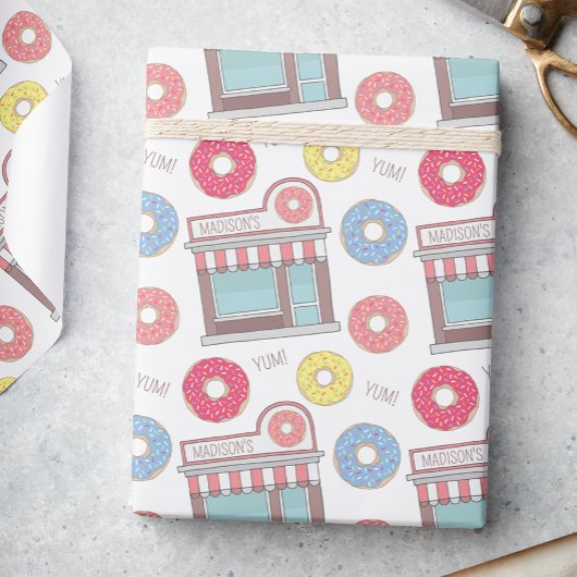 Niedlicher Personalisierter Donut-Shop Geschenkpapier