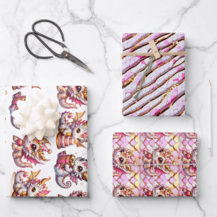 Niedlicher Personalisierter Drache Thema Geburtsta Geschenkpapier Set