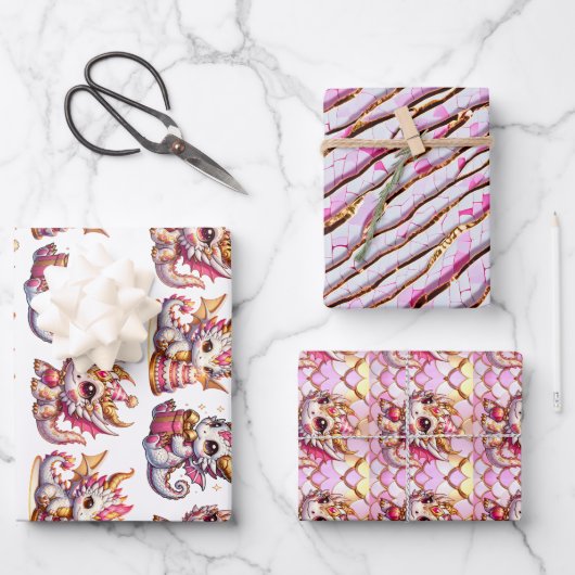 Niedlicher Personalisierter Drache Thema Geburtsta Geschenkpapier Set (Vorderseite)