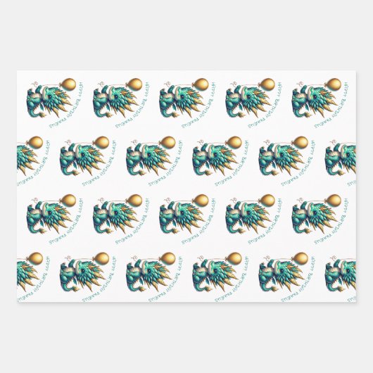 Niedlicher Personalisierter Drache Thema Geburtsta Geschenkpapier Set (Vorderseite 3)