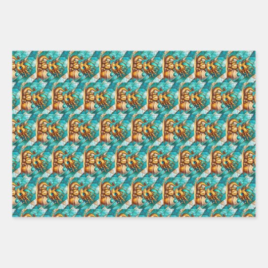 Niedlicher Personalisierter Drache Thema Geburtsta Geschenkpapier Set (Vorderseite 2)