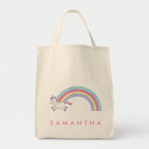 Niedlicher personalisierter Einhorn-Regenbogen-Ros Tragetasche