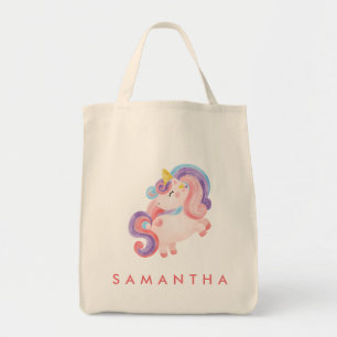 Niedlicher personalisierter Einhorn-Regenbogen-Ros Tragetasche