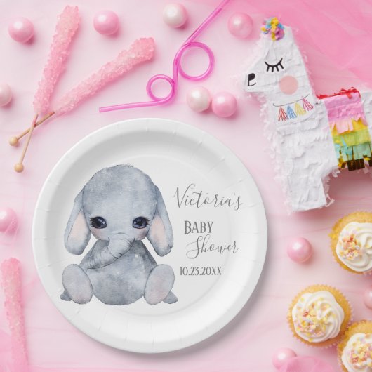 Niedlicher Personalisierter Elefantenname Datum Wa Pappteller (Party)