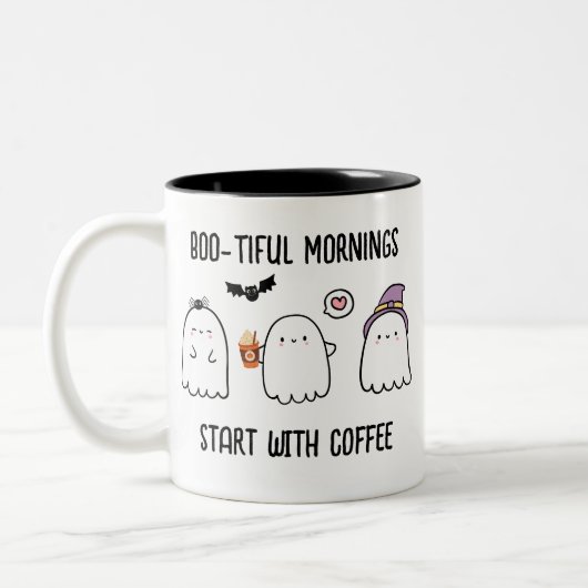 Niedlicher Personalisierter Fall Halloween-Geister Zweifarbige Tasse (Links)