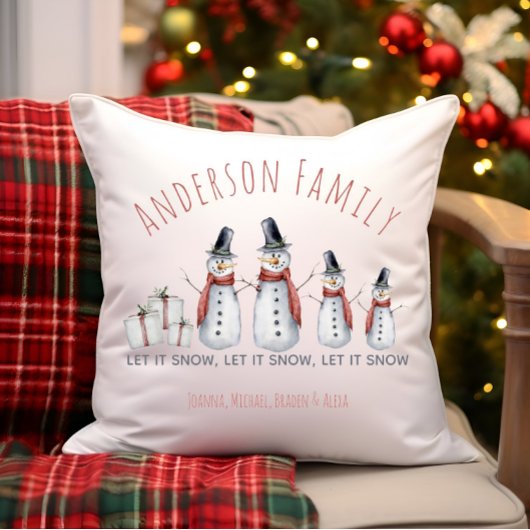 Niedlicher Personalisierter Familienname Snowman L Kissen
