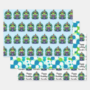 Niedlicher Personalisierter Frosch Thema Geburtsta Geschenkpapier Set