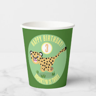 Niedlicher personalisierter glücklicher Gepard Geb Pappbecher