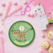 Niedlicher personalisierter glücklicher Gepard Geb Pappteller (Party)