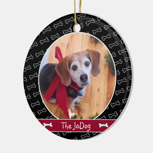 Niedlicher Personalisierter Hund Foto Knochen-Must Keramik Ornament (Links)