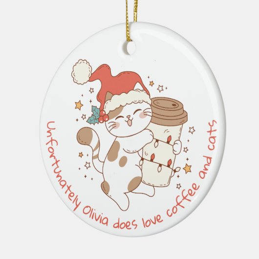 Niedlicher Personalisierter Kaffee und Katzen Keramik Ornament (Links)