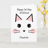 Niedlicher Personalisierter Katze Erster Schultag Karte (Gelbe Blume)