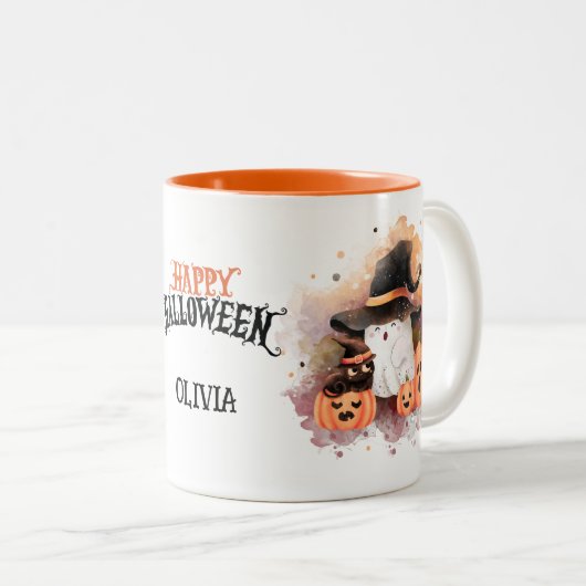 Niedlicher, personalisierter Krug zum Halloween-Ka Zweifarbige Tasse (VorderseiteRechts)