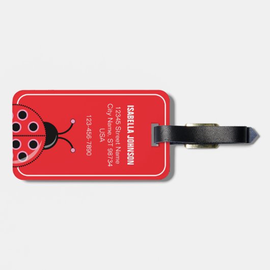 Niedlicher Personalisierter Ladybug Gepäckanhänger (Rückseite horizontal)