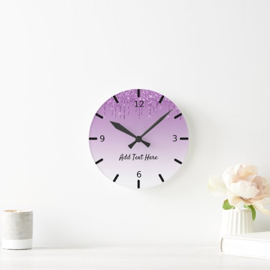 Niedlicher Personalisierter Lila Glitzer Runde Wanduhr (Zuhause)