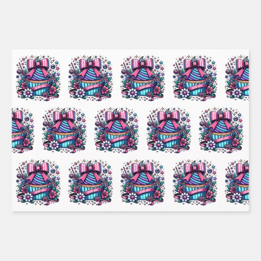Niedlicher Personalisierter Lila und blauer Cupcak Geschenkpapier Set (Vorderseite 3)