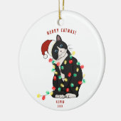 Niedlicher Personalisierter Merry CatMus Weihnacht Keramik Ornament (Links)