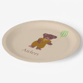 Niedlicher Personalisierter Name Bär Beige Kinder Pappteller (Schrägansicht)
