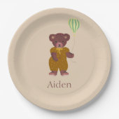 Niedlicher Personalisierter Name Bär Beige Kinder Pappteller (Vorderseite)