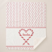 Niedlicher Personalisierter Name Candy Cane Hearts Sherpadecke (Vorderseite)