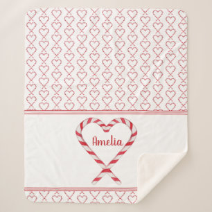 Niedlicher Personalisierter Name Candy Cane Hearts Sherpadecke