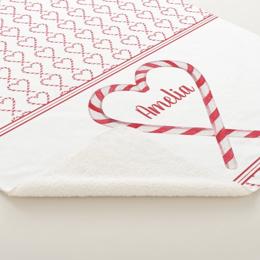 Niedlicher Personalisierter Name Candy Cane Hearts Sherpadecke (3/4)