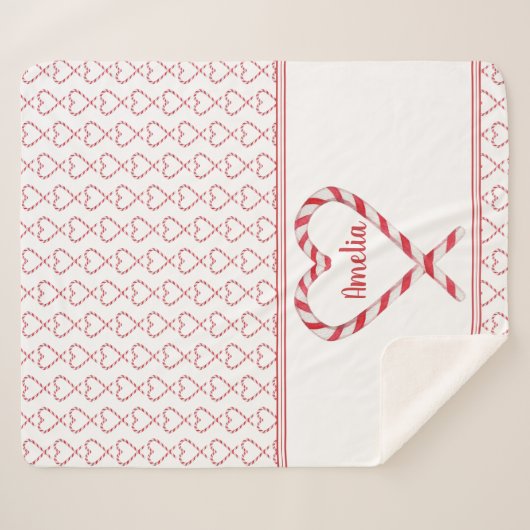 Niedlicher Personalisierter Name Candy Cane Hearts Sherpadecke (Vorderseite (Horizontal))