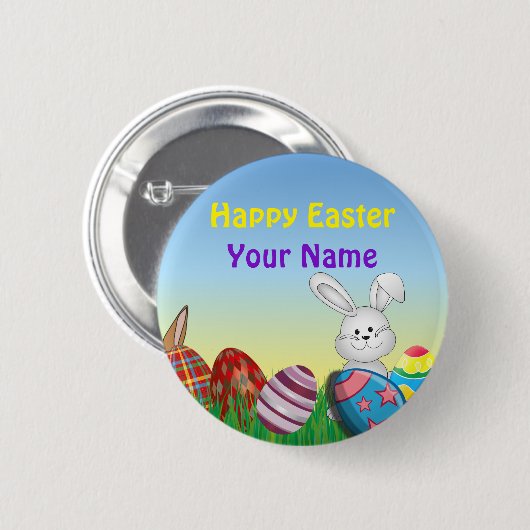 Niedlicher Personalisierter Name Happy Oster Pinba Button (Vorne & Hinten)
