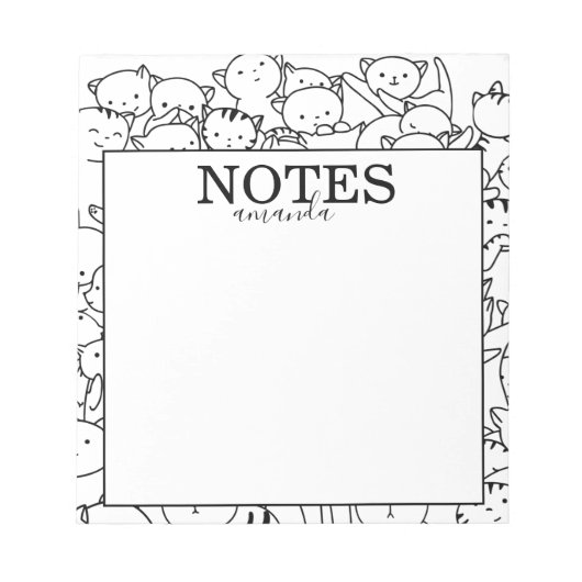 Niedlicher Personalisierter Name Katzen Notizblock (Vorderseite)