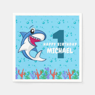Niedlicher Personalisierter Name Shark 1. Geburtst Serviette