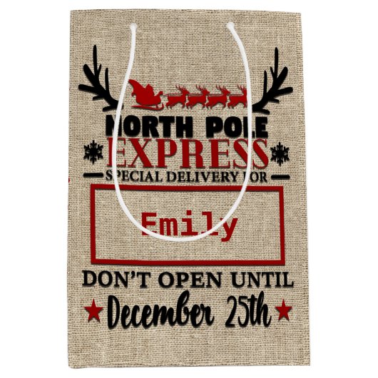 Niedlicher Personalisierter Offizieller Santa Sack Mittlere Geschenktüte (Vorderseite)