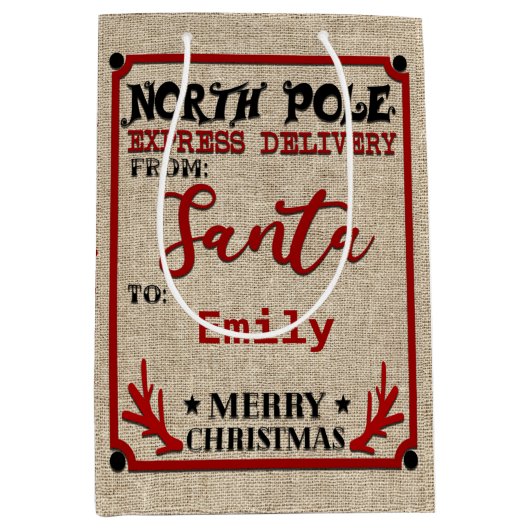 Niedlicher Personalisierter Offizieller Santa Sack Mittlere Geschenktüte (Vorderseite)