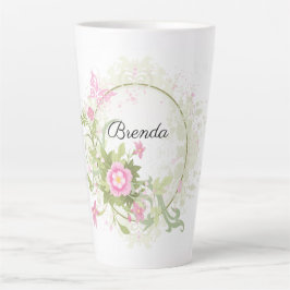 Niedlicher Personalisierter Rosa Blumenreath Latte Milchtasse