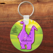 Niedlicher Personalisierter Rosa Dinosaurier Carto Schlüsselanhänger (Vorderseite)