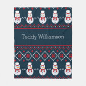 Niedlicher personalisierter Schneemann gemustert Fleecedecke (Vorderseite)