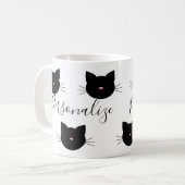 Niedlicher Personalisierter Schwarzer Katzenname Kaffeetasse (Vorderseite Links)