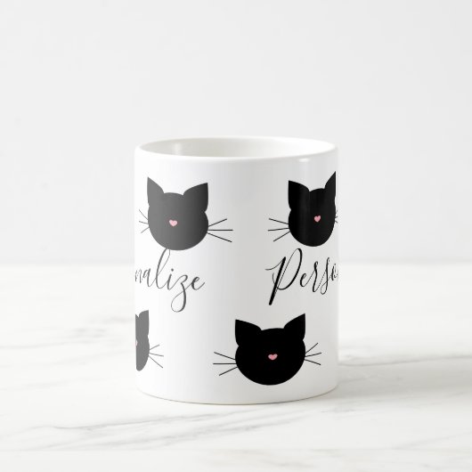 Niedlicher Personalisierter Schwarzer Katzenname Kaffeetasse (Mittel)