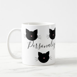 Niedlicher Personalisierter Schwarzer Katzenname Kaffeetasse