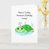 Niedlicher Personalisierter Turtle Pun Happy Birth Karte (Gelbe Blume)