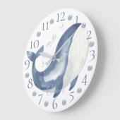 Niedlicher Personalisierter Wasserfarben Blauwal L Große Wanduhr (Winkel)